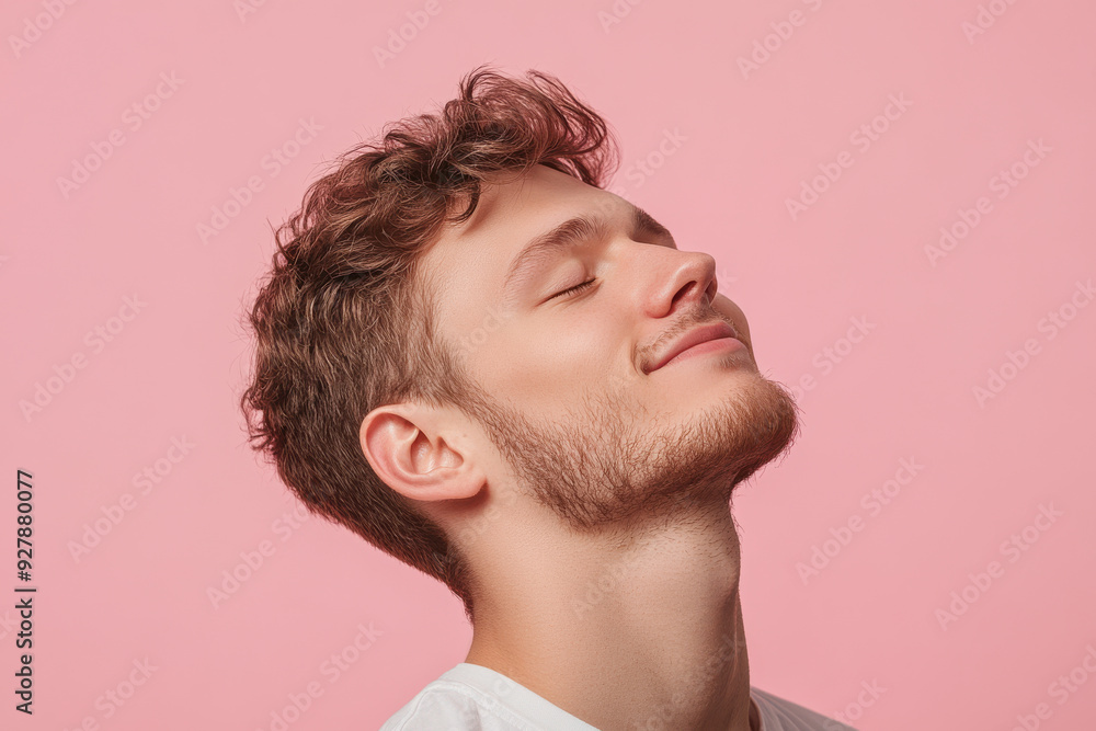 Fototapeta premium A close up of a man's face with his eyes closed