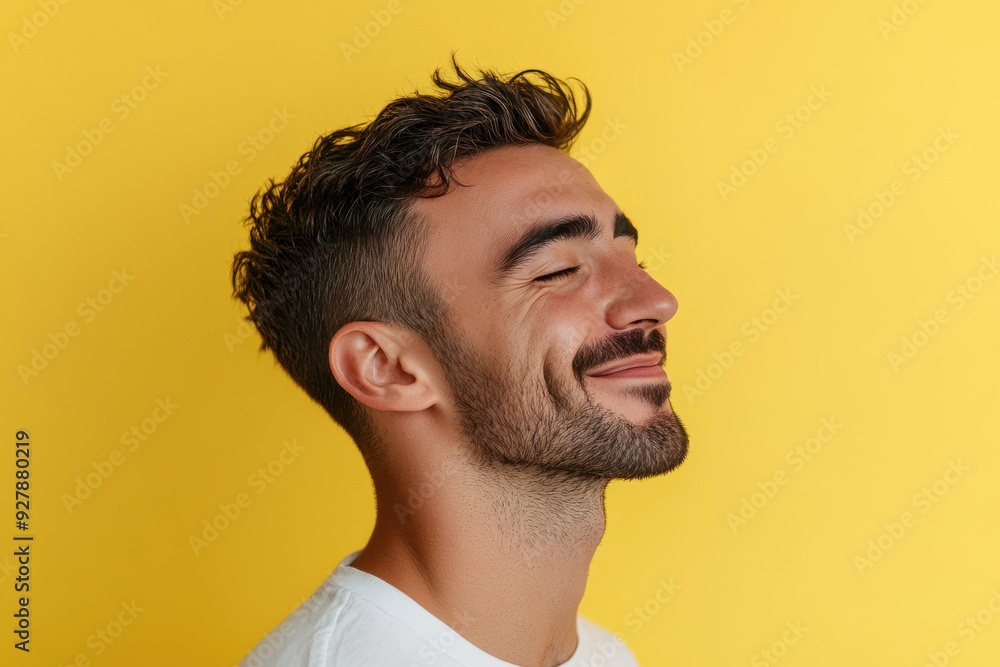 A close up of a man's face with his eyes closed A close up of a man's face with his eyes closed