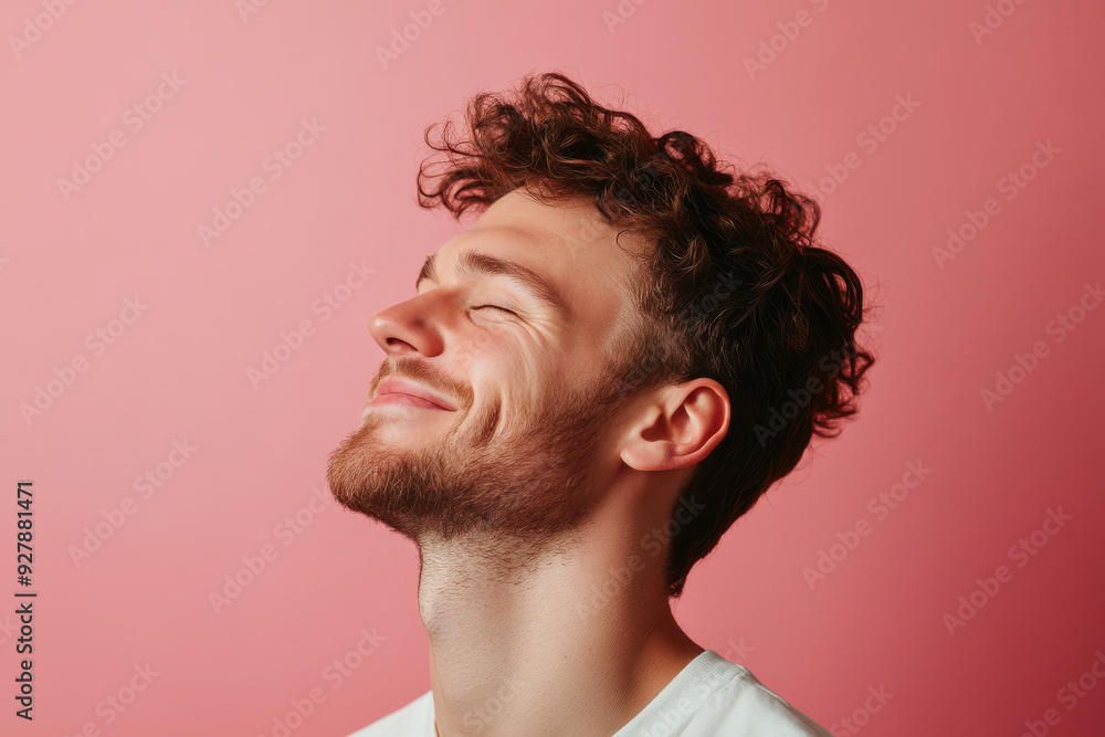 Fototapeta premium A close up of a man's face with his eyes closed