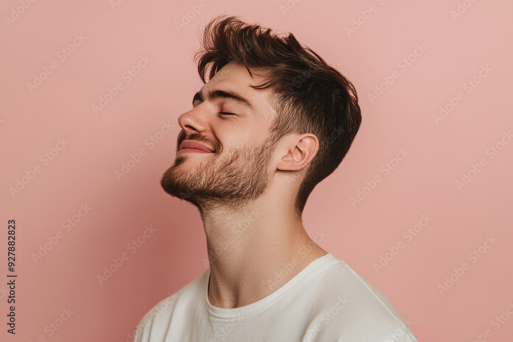 Fototapeta premium A close up of a man's face with his eyes closed