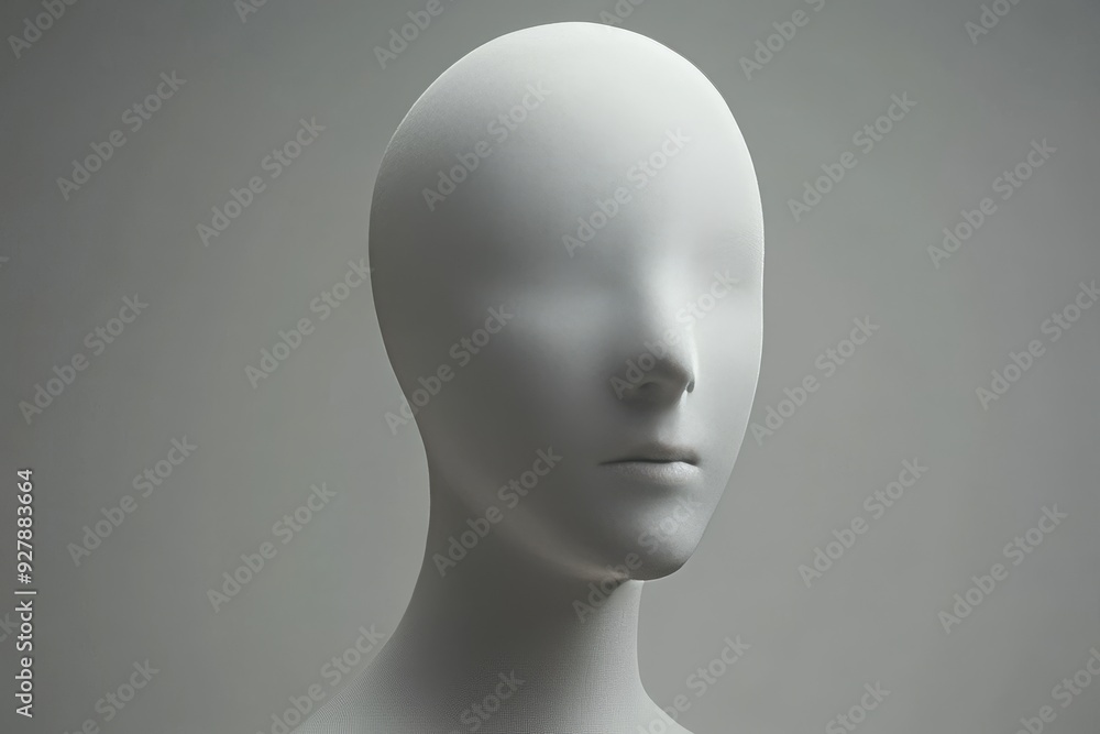 A minimalist white mannequin with a smooth featureless face set against a neutral gray background representing the simplicity elegance and modern aesthetics in fashion display design A minimalist white mannequin with a smooth featureless face set against a neutral gray background representing the simplicity elegance and modern aesthetics in fashion display design