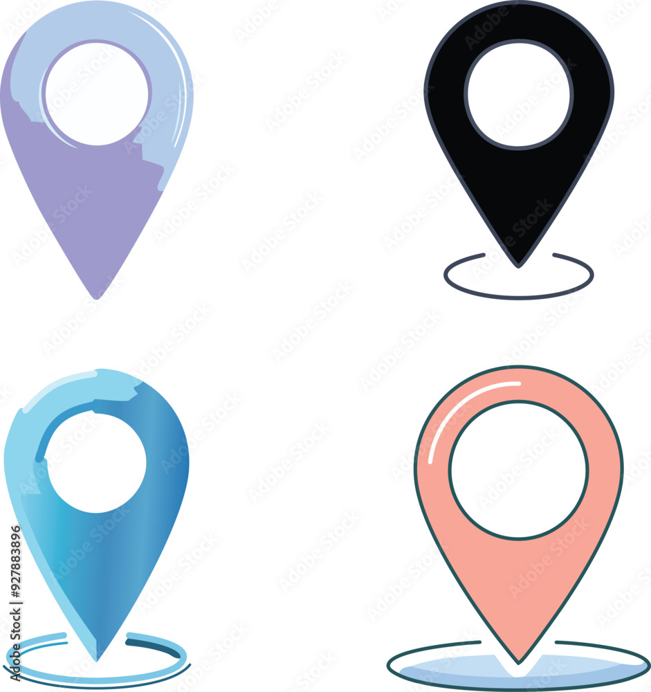 set of map pointer pins colored illustration icons set of map pointer pins colored illustration icons