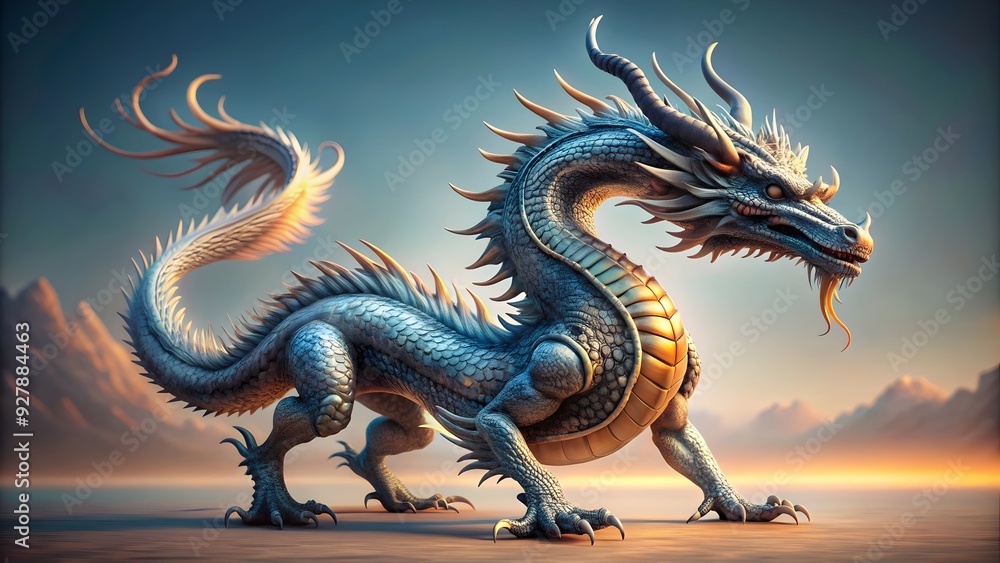 Fototapeta premium majestic dragon with shimmering scales on neutral background