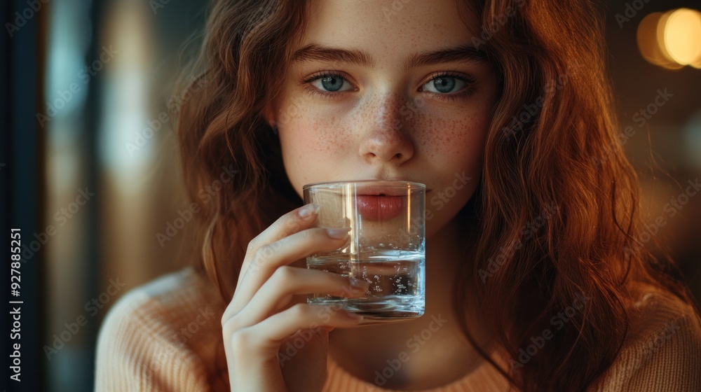 Close-up Portrait of Young Woman Drinking Water Close-up Portrait of Young Woman Drinking Water