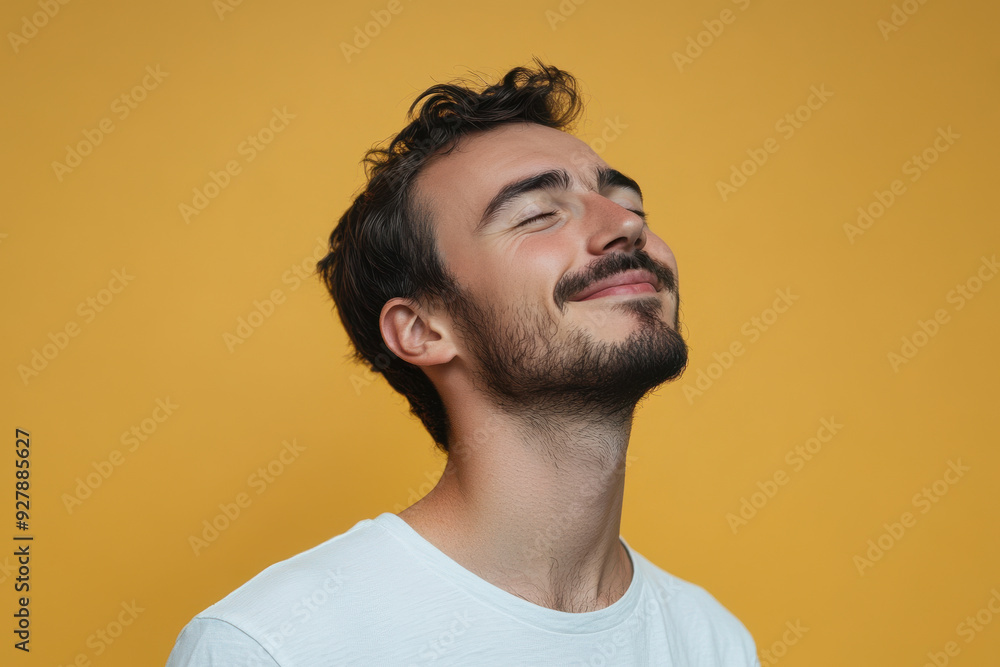 A close up of a man's face with his eyes closed A close up of a man's face with his eyes closed