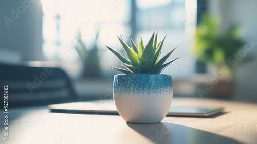 Succulent Plant on a Desk in a Modern Office