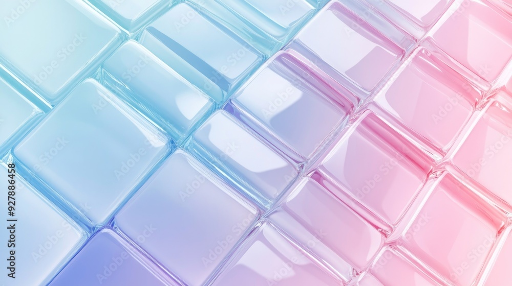Abstract geometric pattern of glass blocks in pastel colors. Modern style on a smooth background. Concept of glass elements, glassmorphing,design and decoration Abstract geometric pattern of glass blocks in pastel colors. Modern style on a smooth background. Concept of glass elements, glassmorphing,design and decoration