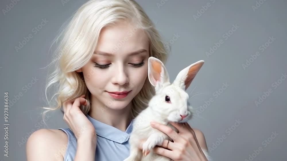 Portrait of a beautiful and noble girl Alice with a white rabbit Portrait of a beautiful and noble girl Alice with a white rabbit