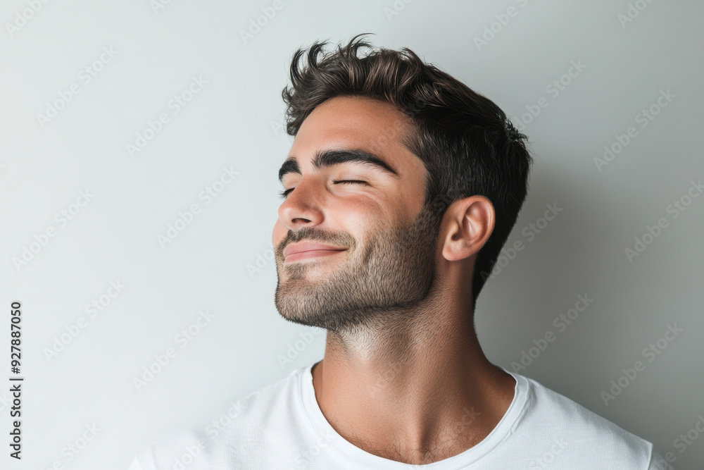 Obraz premium A close up of a man's face with his eyes closed