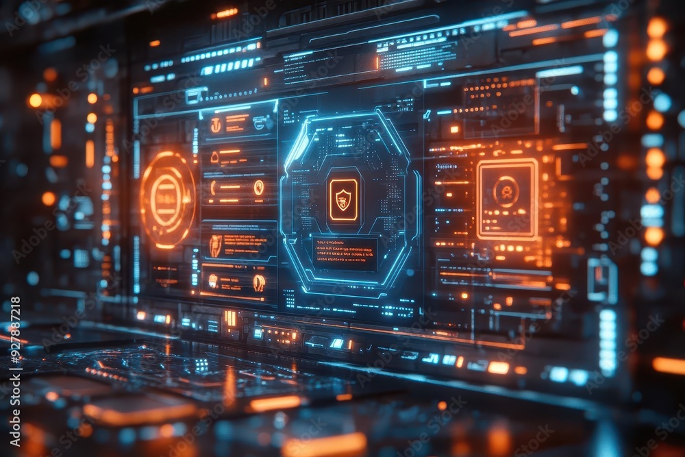 digital workspace with gdprthemed holographic interface icons represent data protection user consent and cyber security futuristic yet userfriendly design digital workspace with gdprthemed holographic interface icons represent data protection user consent and cyber security futuristic yet userfriendly design