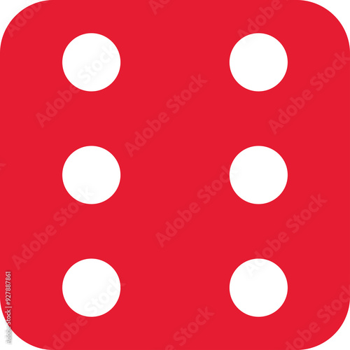 Red Dice Face Six Icon - High-Resolution Vector Graphic on Transparent Background, Classic Six-Dot Dice Design, Ideal for Casino, Board Games, and Gaming Interfaces