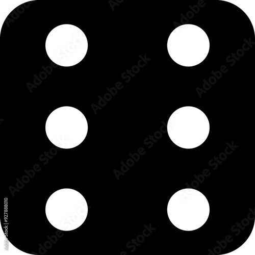 Black Dice Face Six Icon - High-Resolution Vector Graphic on Transparent Background, Classic Six-Dot Dice Design, Ideal for Casino, Board Games, and Gaming Interfaces