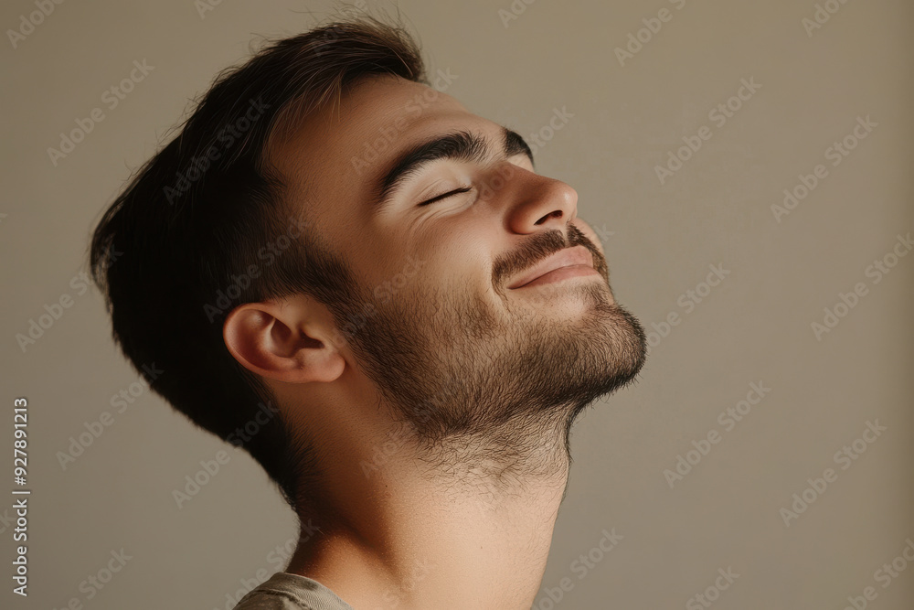 Fototapeta premium A close up of a man's face with his eyes closed
