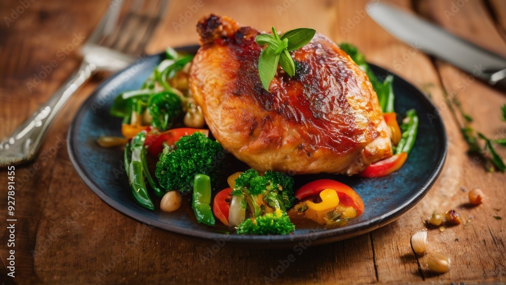 Toasted pieces of chicken with a side dish. Toasted pieces of chicken with a side dish.