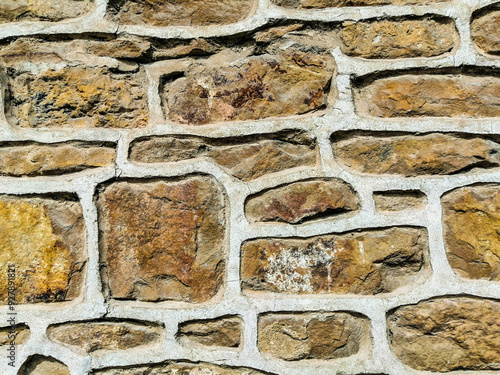 Detail of ethnographic museum Konstantsaliev house, a unique architectural style, abstract stone bakcgrounds photo