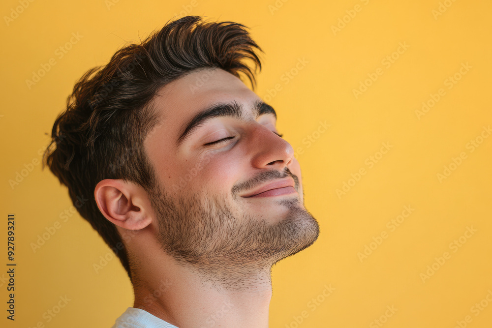 A close up of a man's face with his eyes closed A close up of a man's face with his eyes closed