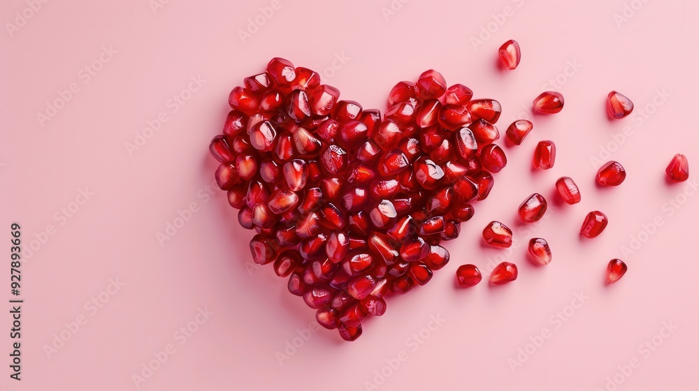 Fresh pomegranate fruit seed grain in the shape of a red heart Fresh pomegranate fruit seed grain in the shape of a red heart