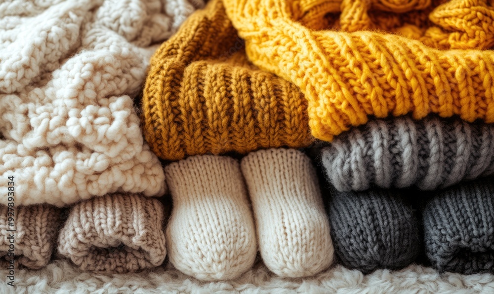 Chunky knitted blankets and cozy socks in soft colors Chunky knitted blankets and cozy socks in soft colors