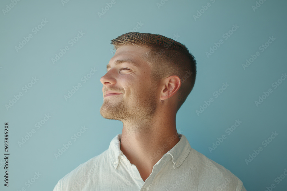 Obraz premium A close up of a man's face with his eyes closed