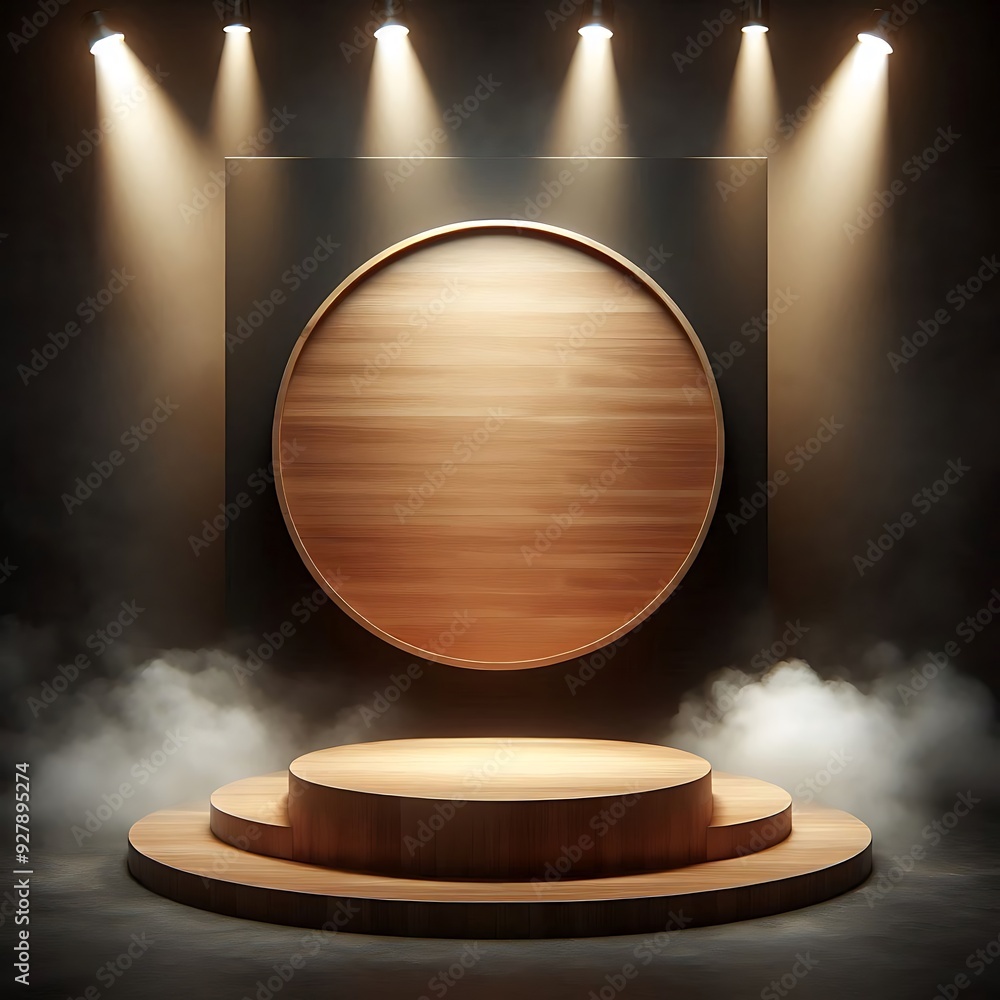 the vacant wooden cylinder-shaped podium stand for products to be shown or designed, with a dark the vacant wooden cylinder-shaped podium stand for products to be shown or designed, with a dark
