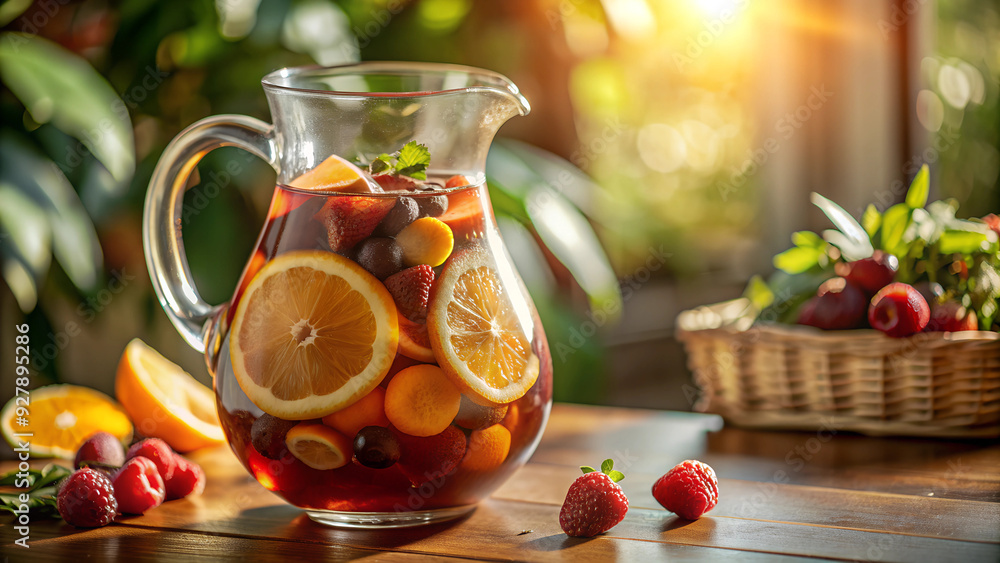 a large pitcher of sangria filled with oranges a large pitcher of sangria filled with oranges