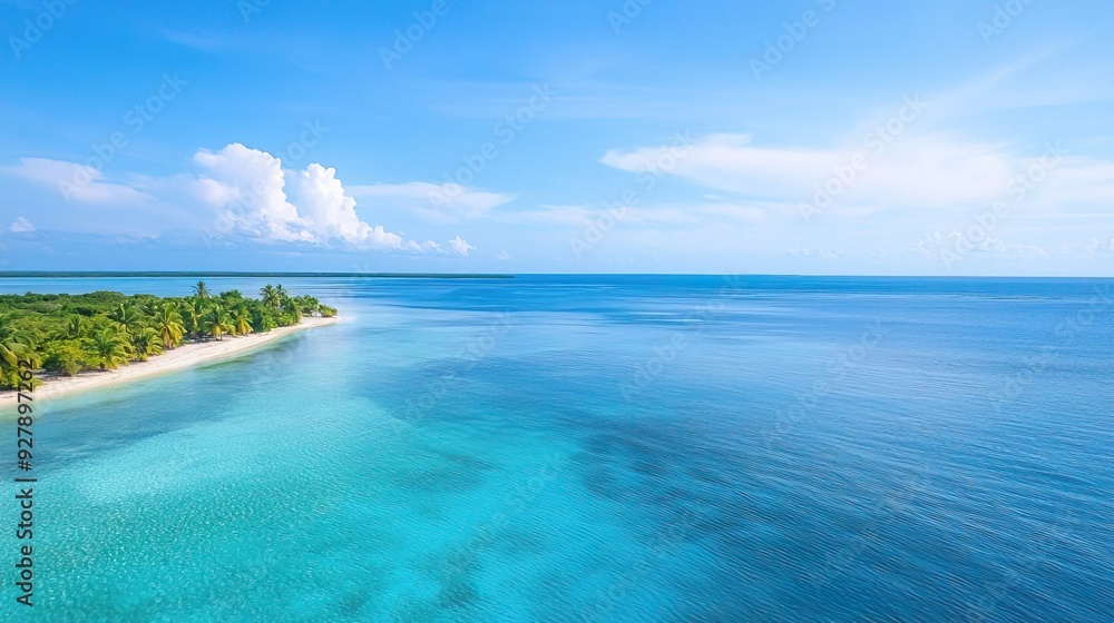 Aerial view of a tropical island with turquoise water and white sand beach. Aerial view of a tropical island with turquoise water and white sand beach.