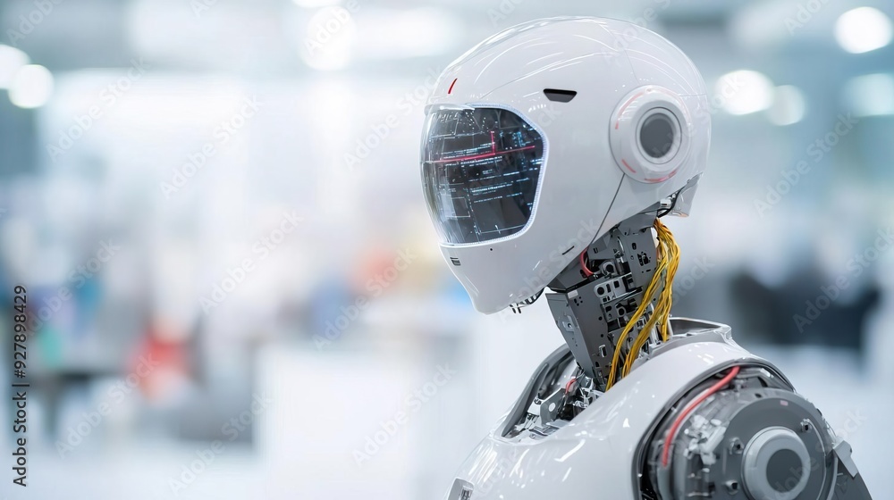 A futuristic robot stands in a city, looking thoughtful and ready for action. A futuristic robot stands in a city, looking thoughtful and ready for action.