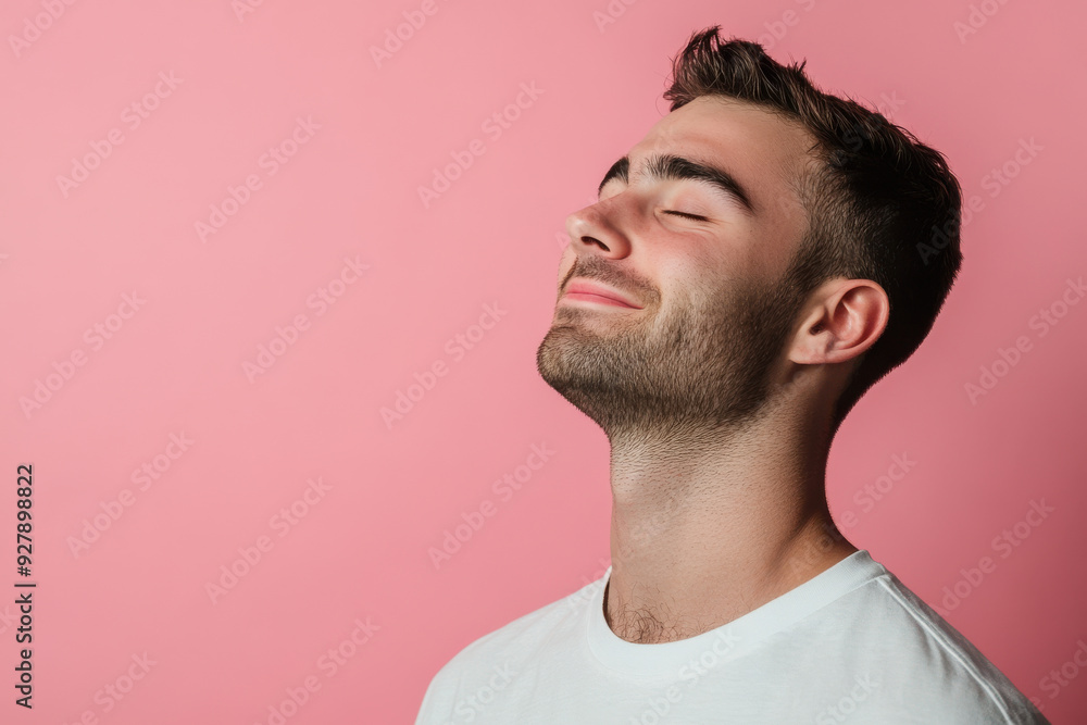 Obraz premium A close up of a man's face with his eyes closed