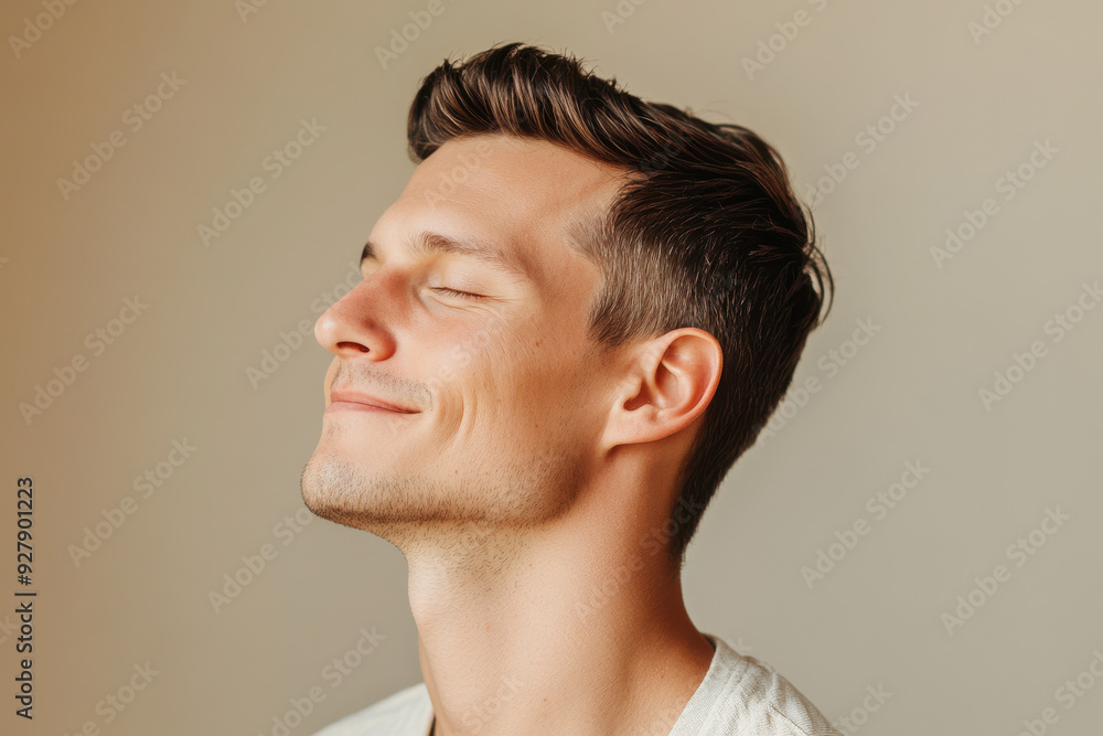 Fototapeta premium A close up of a man's face with his eyes closed