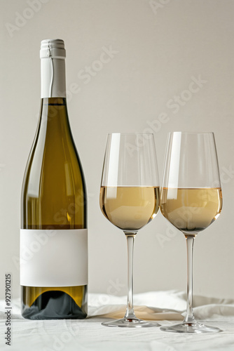 Wallpaper Mural A bottle of wine with mock up label and glasses Torontodigital.ca