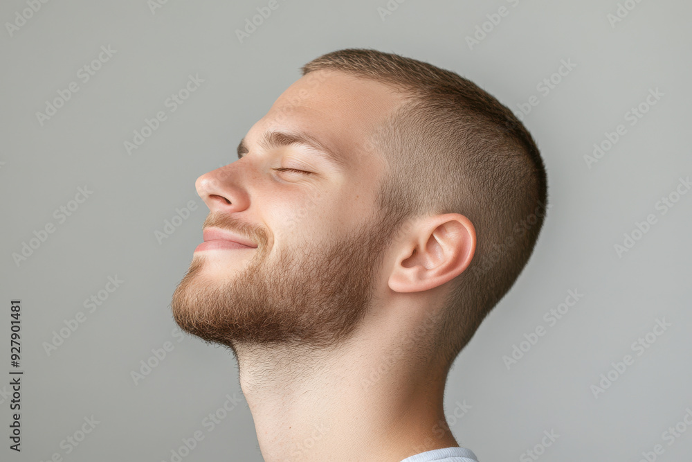 Fototapeta premium A close up of a man's face with his eyes closed