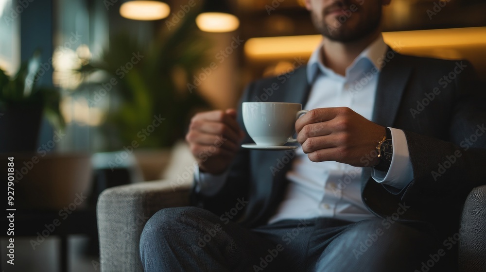 Man in Suit Enjoying Coffee Break in Cafe Man in Suit Enjoying Coffee Break in Cafe
