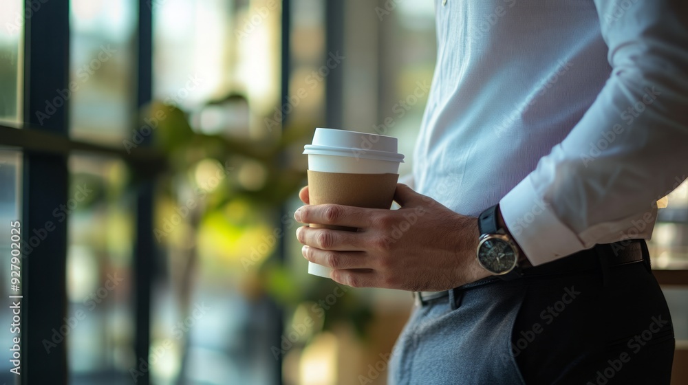 Man Holding Coffee Cup in Office Man Holding Coffee Cup in Office