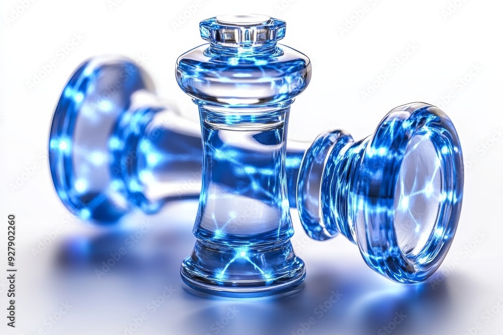 Glass chess pieces focused on the king symbolizing strategic decision making and leadership challenges Glass chess pieces focused on the king symbolizing strategic decision making and leadership challenges