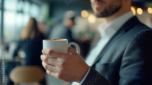 Man in Suit Holding a Cup of Coffee