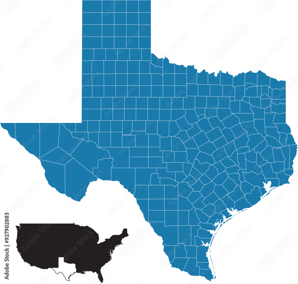 Fototapeta premium Colorful vector map of Texas, highlighting the state's different counties