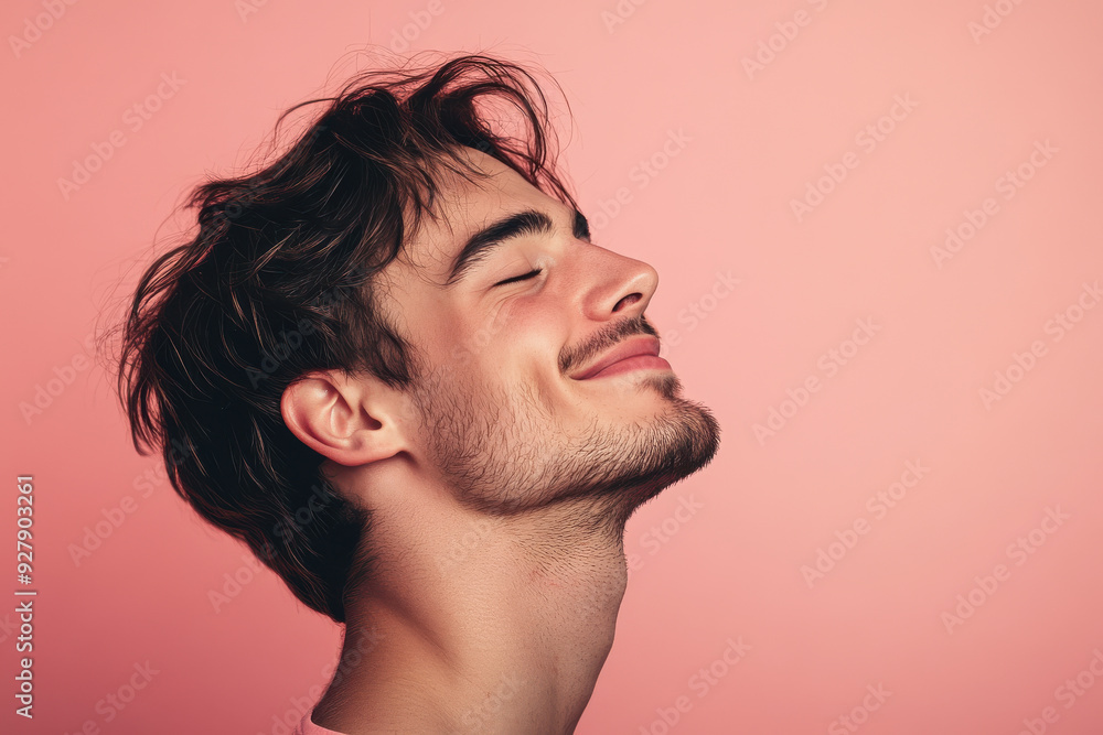 Fototapeta premium A close up of a man's face with his eyes closed