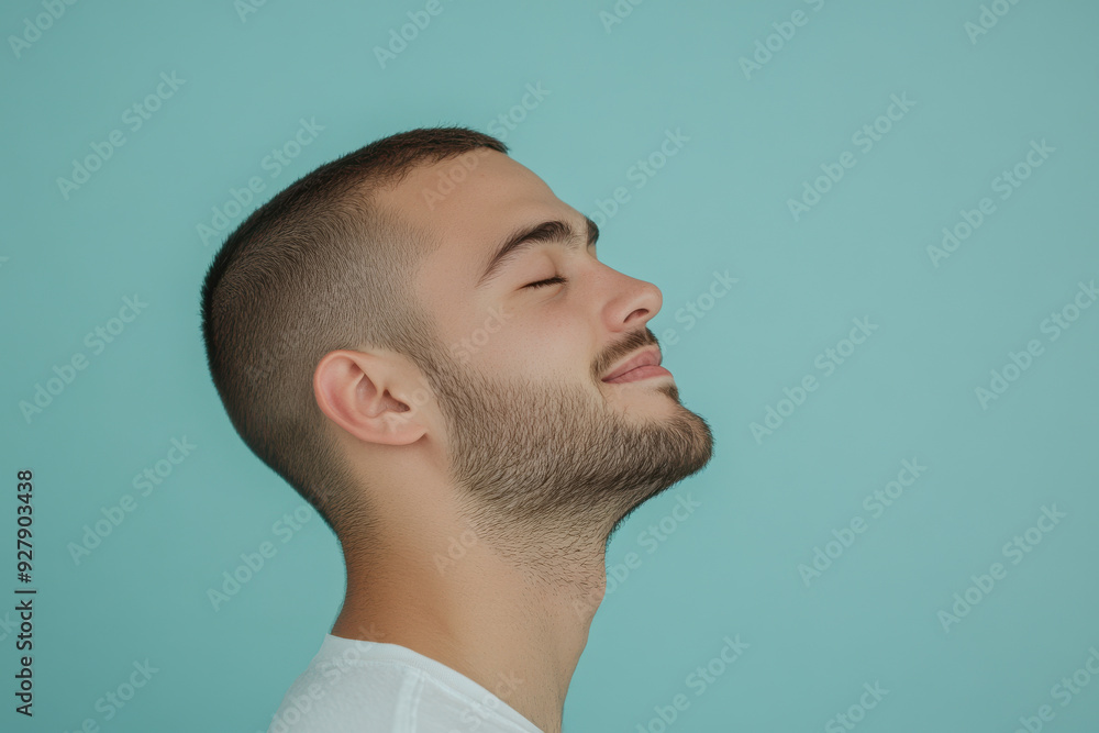 Obraz premium A close up of a man's face with his eyes closed