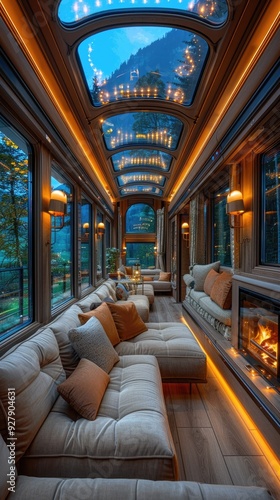 Luxury Train Cabin with Skylights and Fireplace