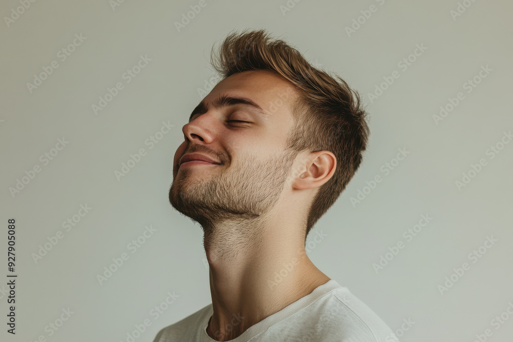 Obraz premium A close up of a man's face with his eyes closed
