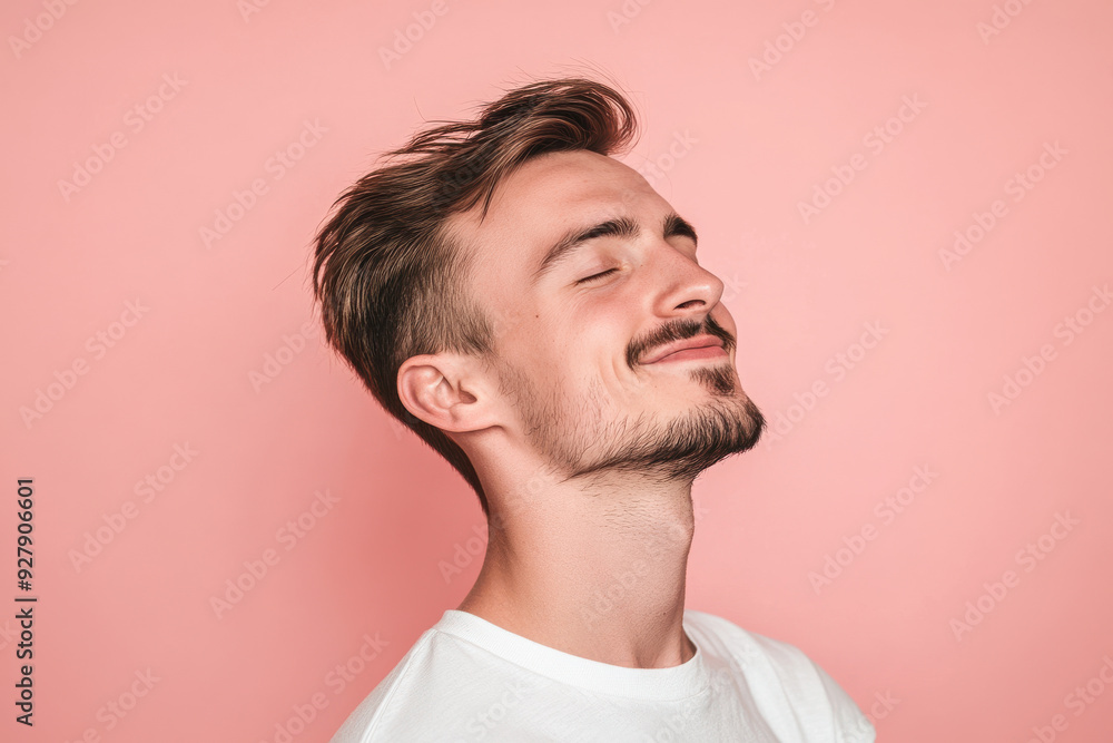 A close up of a man's face with his eyes closed A close up of a man's face with his eyes closed