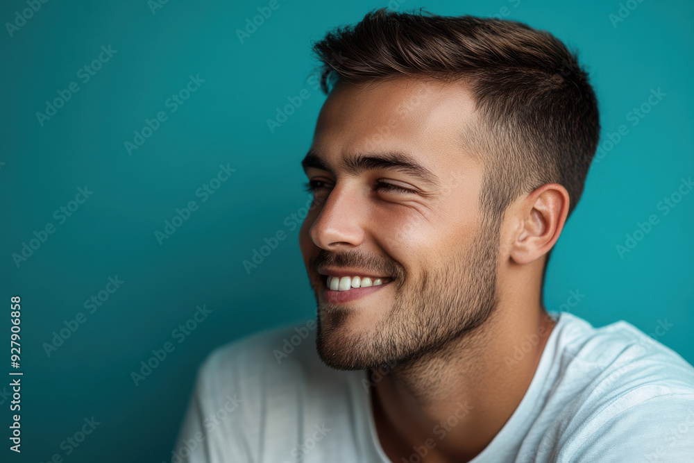 Obraz premium A close up of a man's face with his eyes closed
