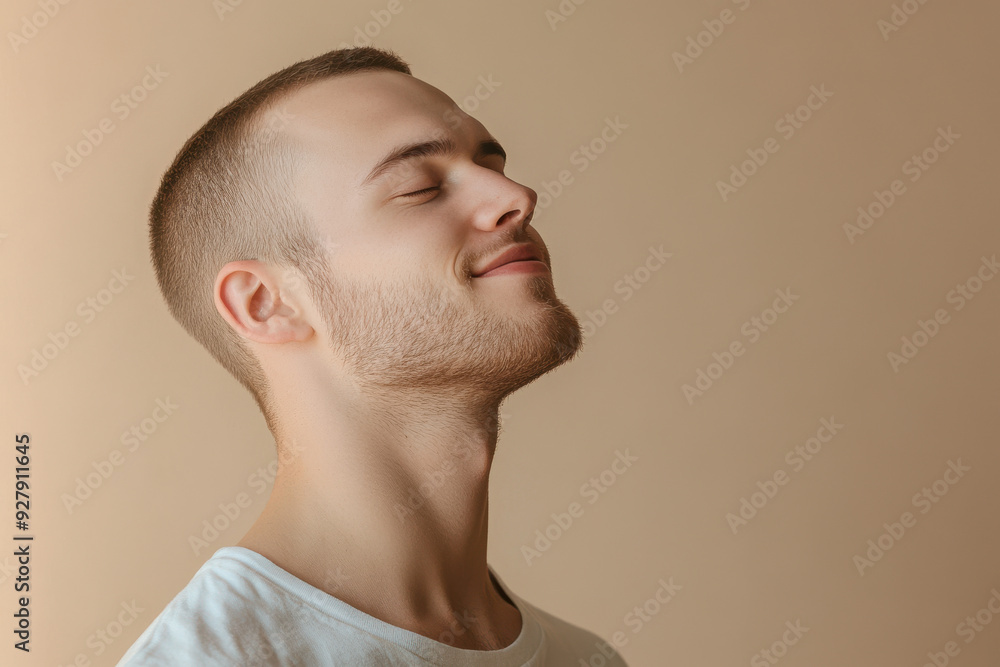 Fototapeta premium A close up of a man's face with her eyes closed