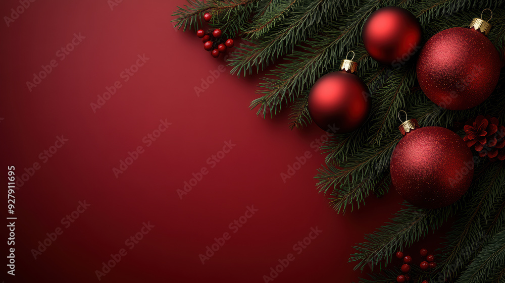 Red Christmas Ornaments and Pine Red Christmas Ornaments and Pine