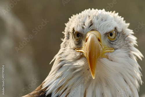 Bald eagle s head displaying intense focus while carefully scanning its surroundings photo