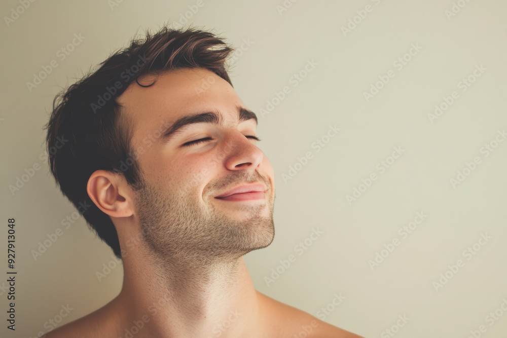 Obraz premium A close up of a man's face with her eyes closed