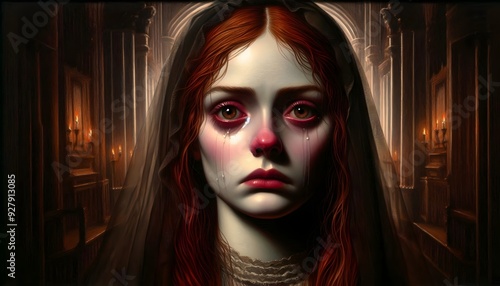 Red-Haired Gothic Woman: Tears of Sadness