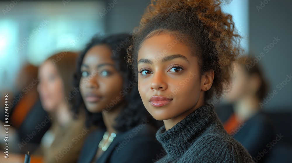 Two Professional Black Women Fully Engaged in a Training Session, Taking Notes and Participating in a Modern Conference Room Setting Two Professional Black Women Fully Engaged in a Training Session, Taking Notes and Participating in a Modern Conference Room Setting