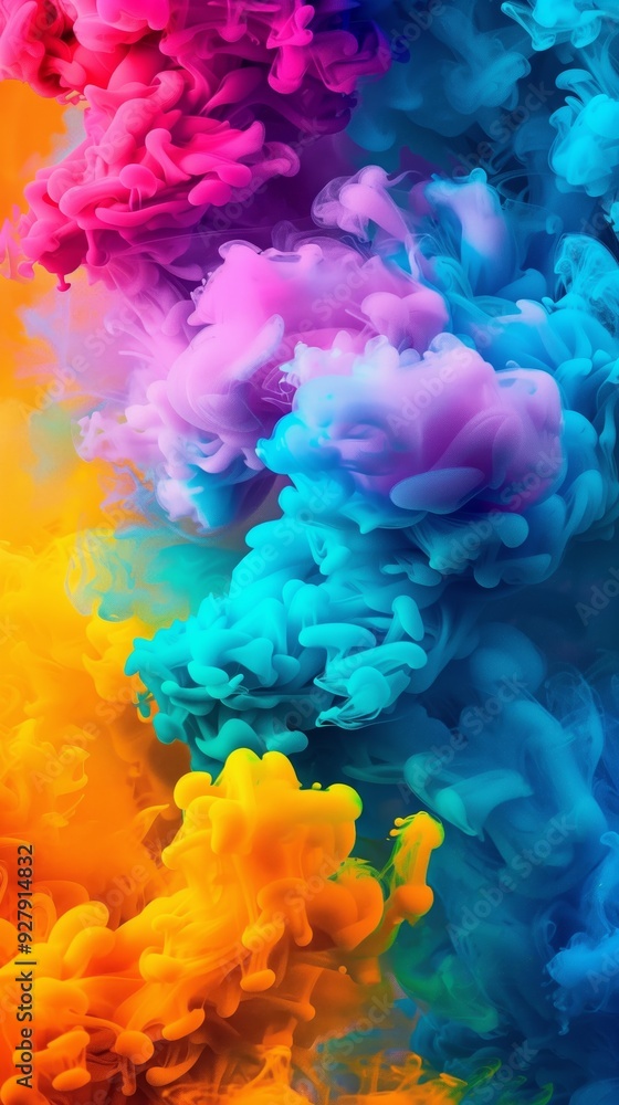 Vibrant Pink Blue Yellow Color Smoke in Abstract Swirl Motion Vibrant Pink Blue Yellow Color Smoke in Abstract Swirl Motion