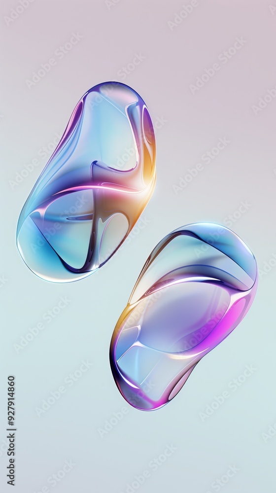 Abstract rainbowy shapes floating on pastel background Abstract rainbowy shapes floating on pastel background